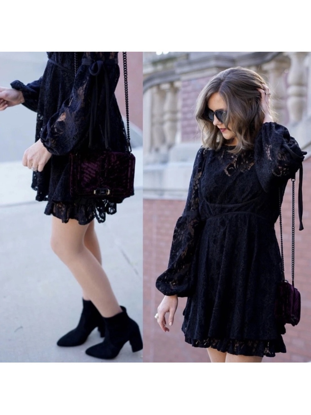 Free People Black Lace Peasant Tunic Mini Dress XL